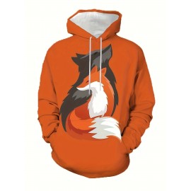 Plus Size Men's Anime Fox Graphic Print Hoodies Casual Stylish Hooded Sweatshirt For Fall Winter, Men's Clothing