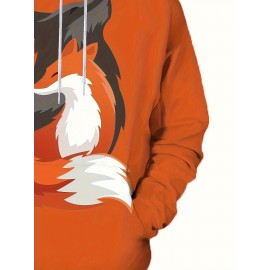 Plus Size Men's Anime Fox Graphic Print Hoodies Casual Stylish Hooded Sweatshirt For Fall Winter, Men's Clothing