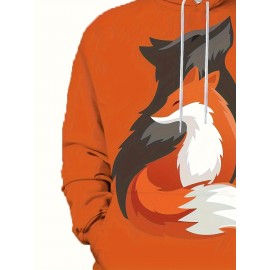 Plus Size Men's Anime Fox Graphic Print Hoodies Casual Stylish Hooded Sweatshirt For Fall Winter, Men's Clothing