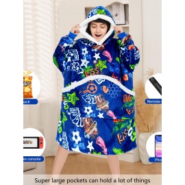 Wearable Blanket Hoodie, Oversized Sherpa Hooded Blanket Sweatshirt Giant Pocket 2024