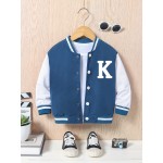 Boys Letter K Print Varsity Jacket - Fashionable Bomber Style, Button Front, Long Sleeve - Perfect for Spring & Fall Outdoors, Casual Everyday Wear