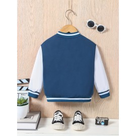 Boys Letter K Print Varsity Jacket - Fashionable Bomber Style, Button Front, Long Sleeve - Perfect for Spring & Fall Outdoors, Casual Everyday Wear