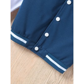 Boys Letter K Print Varsity Jacket - Fashionable Bomber Style, Button Front, Long Sleeve - Perfect for Spring & Fall Outdoors, Casual Everyday Wear