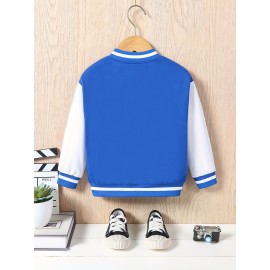 Boys Letter K Print Varsity Jacket - Fashionable Bomber Style, Button Front, Long Sleeve - Perfect for Spring & Fall Outdoors, Casual Everyday Wear