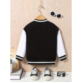 Boys Letter K Print Varsity Jacket - Fashionable Bomber Style, Button Front, Long Sleeve - Perfect for Spring & Fall Outdoors, Casual Everyday Wear