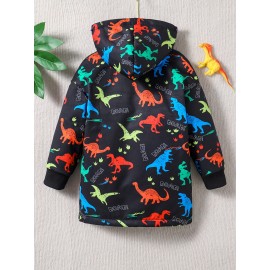 Boys Cool Colorful Dinosaur Print Warm Hooded Jacket, Zip Up Coat, Boy's Clothes For Winter Outdoor, As Gift