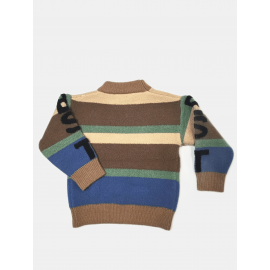 Cozy Boys' Striped Knit Pullover Sweater - Crew Neck, Letter Embroidery, Colorful Long Sleeve Top for Fall and Winter - Soft, Warm, and Stylish