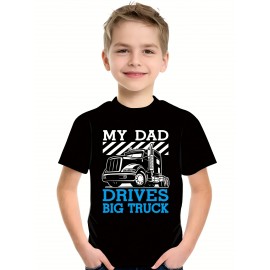 Boys Cartoon Truck & Letter Print T-shirt, Short-Sleeved Crew Neck Top, Casual Kids Clothes