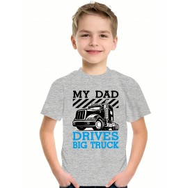 Boys Cartoon Truck & Letter Print T-shirt, Short-Sleeved Crew Neck Top, Casual Kids Clothes