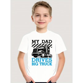 Boys Cartoon Truck & Letter Print T-shirt, Short-Sleeved Crew Neck Top, Casual Kids Clothes