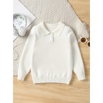 Boys Casual Simple Solid Color Lapel Knit Pullover Sweater, Long Sleeve Button Closure Knit Top