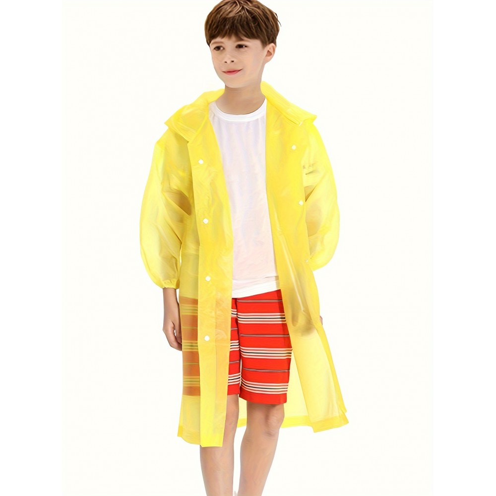 Boys Plain Lightweight Portable Hooded Raincoat, Reusable Waterproof Rain Ponchos