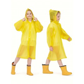 Boys Plain Lightweight Portable Hooded Raincoat, Reusable Waterproof Rain Ponchos