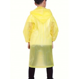 Boys Plain Lightweight Portable Hooded Raincoat, Reusable Waterproof Rain Ponchos