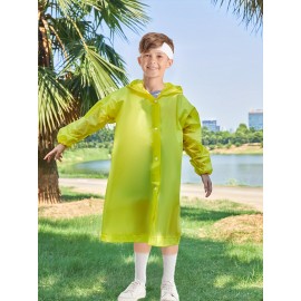 Boys Plain Lightweight Portable Hooded Raincoat, Reusable Waterproof Rain Ponchos