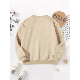 CHICKEN NUGS&MAMA HUGS Letter Graphic Print Boys Warm Fleece Sweatshirt: Thick And Cozy Top For Spring Fall Winter Season