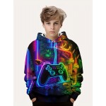 Vibrant Colorful Gamepad Print Hoodie for Kids Boys - Soft, Cozy, and Stylish Winter Wear for Outdoor Play - Perfect for Casual Daily Use!