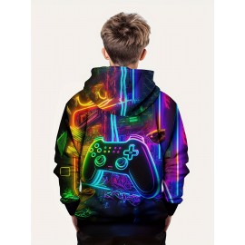 Vibrant Colorful Gamepad Print Hoodie for Kids Boys - Soft, Cozy, and Stylish Winter Wear for Outdoor Play - Perfect for Casual Daily Use!