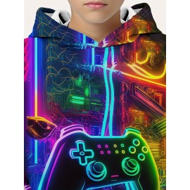 Vibrant Colorful Gamepad Print Hoodie for Kids Boys - Soft, Cozy, and Stylish Winter Wear for Outdoor Play - Perfect for Casual Daily Use!