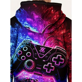 Vibrant Colorful Gamepad Print Hoodie for Kids Boys - Soft, Cozy, and Stylish Winter Wear for Outdoor Play - Perfect for Casual Daily Use!