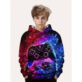 Vibrant Colorful Gamepad Print Hoodie for Kids Boys - Soft, Cozy, and Stylish Winter Wear for Outdoor Play - Perfect for Casual Daily Use!