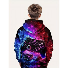 Vibrant Colorful Gamepad Print Hoodie for Kids Boys - Soft, Cozy, and Stylish Winter Wear for Outdoor Play - Perfect for Casual Daily Use!