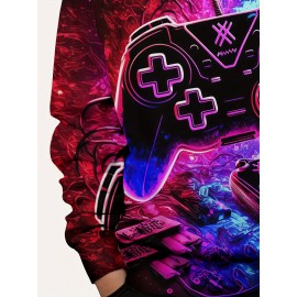 Vibrant Colorful Gamepad Print Hoodie for Kids Boys - Soft, Cozy, and Stylish Winter Wear for Outdoor Play - Perfect for Casual Daily Use!