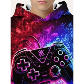 Vibrant Colorful Gamepad Print Hoodie for Kids Boys - Soft, Cozy, and Stylish Winter Wear for Outdoor Play - Perfect for Casual Daily Use!