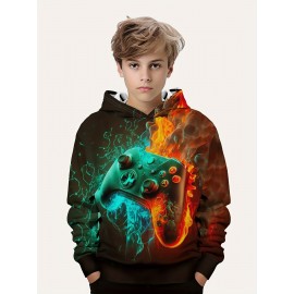 Vibrant Colorful Gamepad Print Hoodie for Kids Boys - Soft, Cozy, and Stylish Winter Wear for Outdoor Play - Perfect for Casual Daily Use!