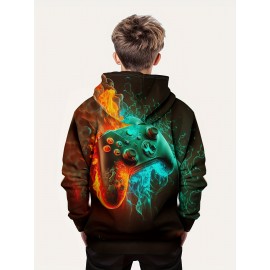 Vibrant Colorful Gamepad Print Hoodie for Kids Boys - Soft, Cozy, and Stylish Winter Wear for Outdoor Play - Perfect for Casual Daily Use!