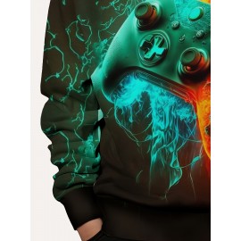 Vibrant Colorful Gamepad Print Hoodie for Kids Boys - Soft, Cozy, and Stylish Winter Wear for Outdoor Play - Perfect for Casual Daily Use!