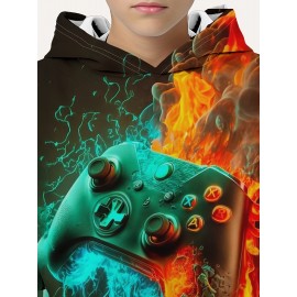 Vibrant Colorful Gamepad Print Hoodie for Kids Boys - Soft, Cozy, and Stylish Winter Wear for Outdoor Play - Perfect for Casual Daily Use!