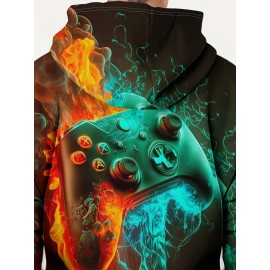 Vibrant Colorful Gamepad Print Hoodie for Kids Boys - Soft, Cozy, and Stylish Winter Wear for Outdoor Play - Perfect for Casual Daily Use!