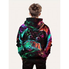 Vibrant Colorful Gamepad Print Hoodie for Kids Boys - Soft, Cozy, and Stylish Winter Wear for Outdoor Play - Perfect for Casual Daily Use!