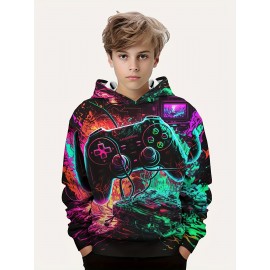 Vibrant Colorful Gamepad Print Hoodie for Kids Boys - Soft, Cozy, and Stylish Winter Wear for Outdoor Play - Perfect for Casual Daily Use!