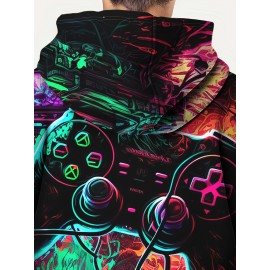 Vibrant Colorful Gamepad Print Hoodie for Kids Boys - Soft, Cozy, and Stylish Winter Wear for Outdoor Play - Perfect for Casual Daily Use!