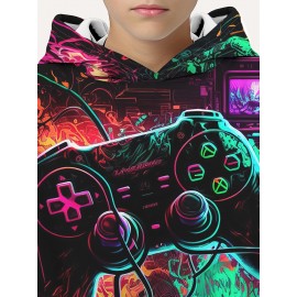 Vibrant Colorful Gamepad Print Hoodie for Kids Boys - Soft, Cozy, and Stylish Winter Wear for Outdoor Play - Perfect for Casual Daily Use!