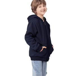 Boys' Cozy Sherpa-Lined Fleece Hoodie - Full Zip-Up Winter Jacket with Pockets