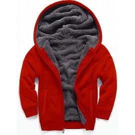 Boys' Cozy Sherpa-Lined Fleece Hoodie - Full Zip-Up Winter Jacket with Pockets