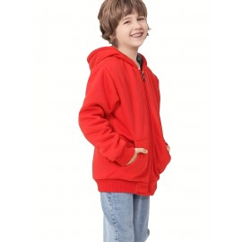 Boys' Cozy Sherpa-Lined Fleece Hoodie - Full Zip-Up Winter Jacket with Pockets