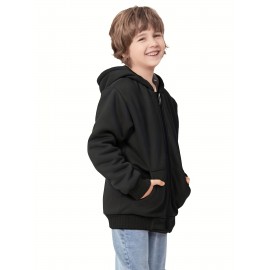 Boys' Cozy Sherpa-Lined Fleece Hoodie - Full Zip-Up Winter Jacket with Pockets