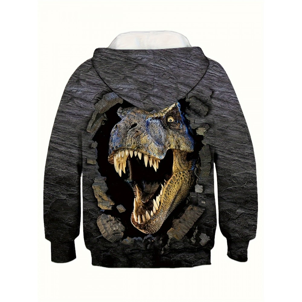 Boys Hoodies Monster Dinosaur Design Autumn And Winter Pullover Pocket Tops Coat 3D Pattern Printing Daily Casual Fashion Clothing Outdoor Gift