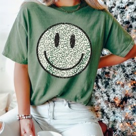 Cute Smile Print T-shirt, Casual Short Sleeve Crew Neck Top, Women's Clothing