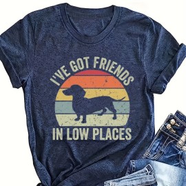 Women's Dog & Letter Print T-Shirt - Casual Short Sleeve Top for Spring & Summer