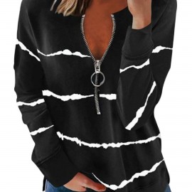 Women's Tops Colorblock Zip Loose V-neck Tops