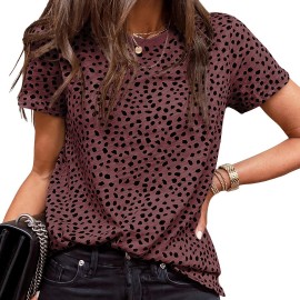 Dalmatian Print Crew Neck T-Shirt, Casual Short Sleeve T-Shirt For Spring & Summer, Women's Clothing