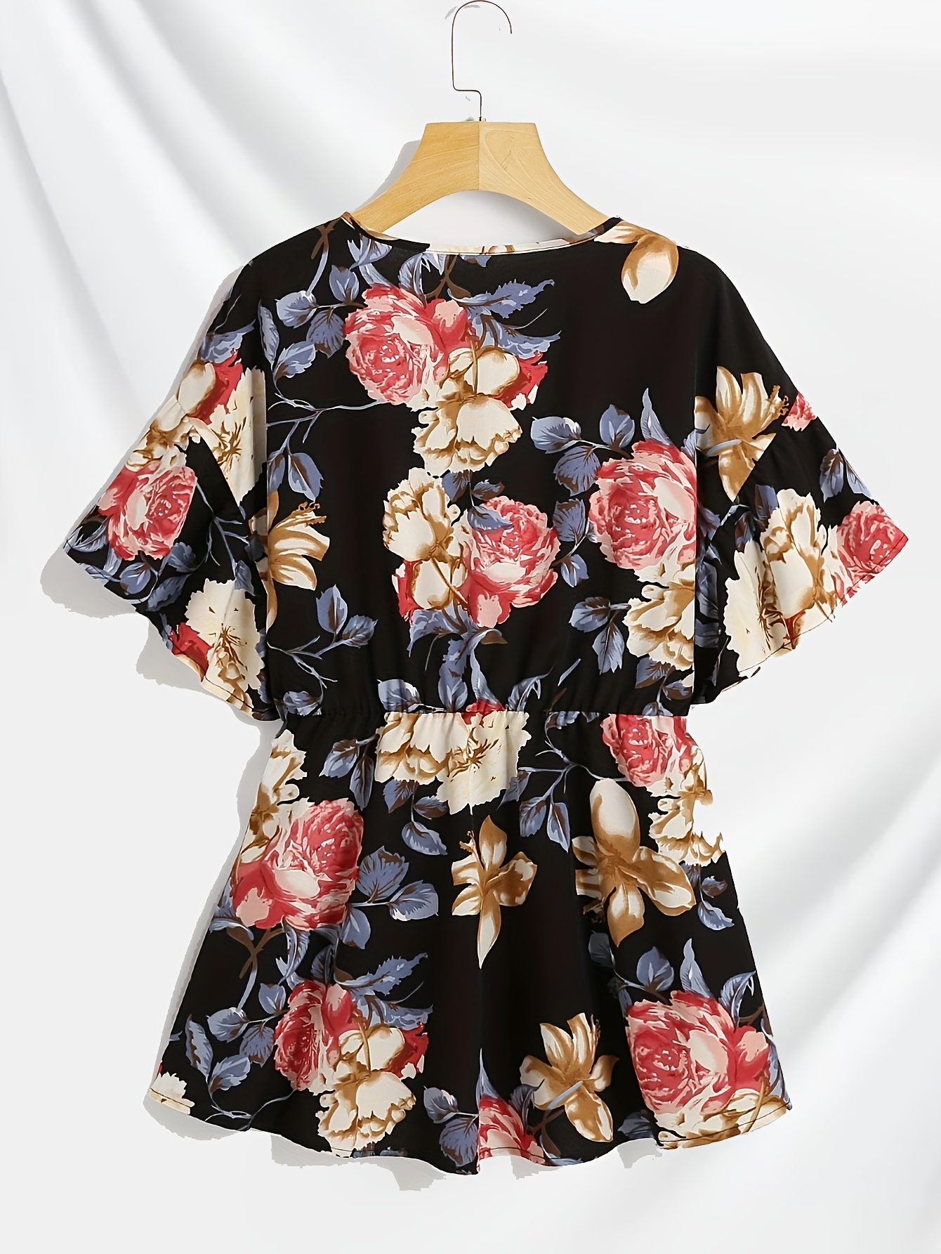 plus size floral print surplice neck blouse casual short sleeve blouse for spring summer womens plus size clothing details 1