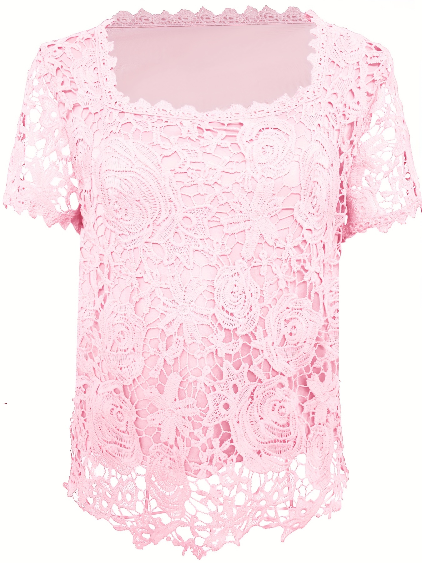 plus size floral lace stitching blouse elegant square neck short sleeve blouse for spring womens plus size clothing details 7