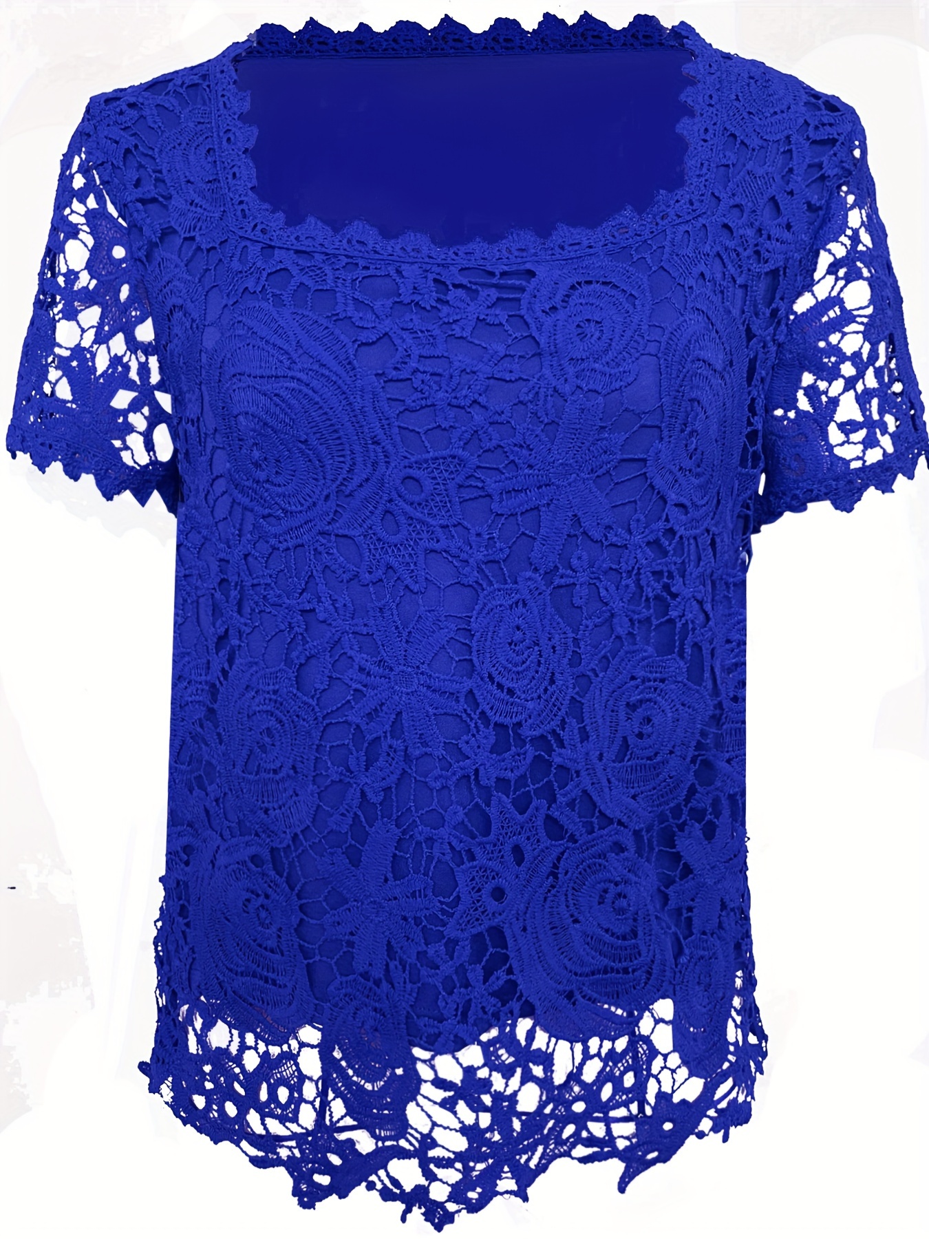 plus size floral lace stitching blouse elegant square neck short sleeve blouse for spring womens plus size clothing details 12