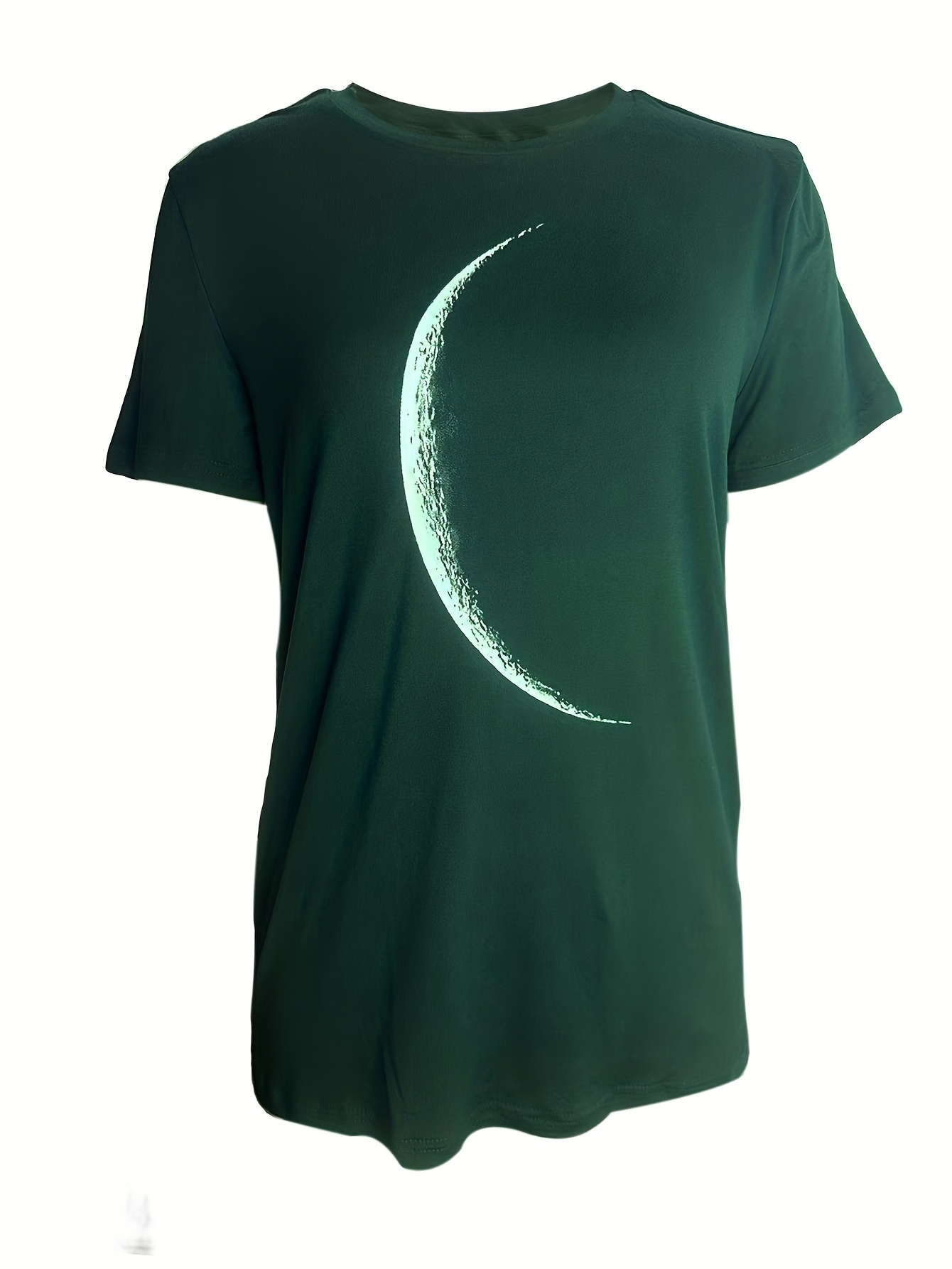 moon print crew neck t shirt casual short sleeve t shirt for spring summer womens clothing details 1